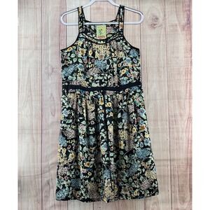 JOHNNY WAS Women's 100% Silk Floral‎ Mini Unlined Black Multi Dress With Pockets